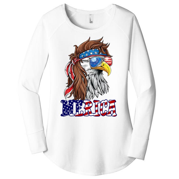 Merica Mullet Eagle Independence Day Women's Perfect Tri Tunic Long Sleeve Shirt