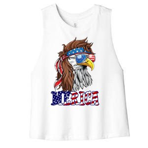 Merica Mullet Eagle Independence Day Women's Racerback Cropped Tank