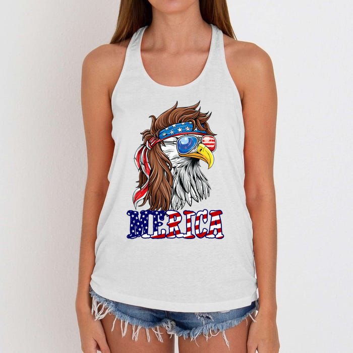 Merica Mullet Eagle Independence Day Women's Knotted Racerback Tank