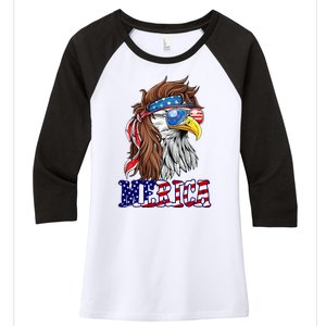 Merica Mullet Eagle Independence Day Women's Tri-Blend 3/4-Sleeve Raglan Shirt