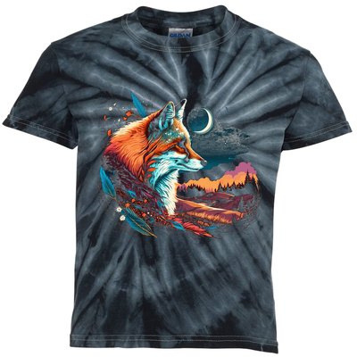 Majestic Moon Fox Kids Tie-Dye T-Shirt