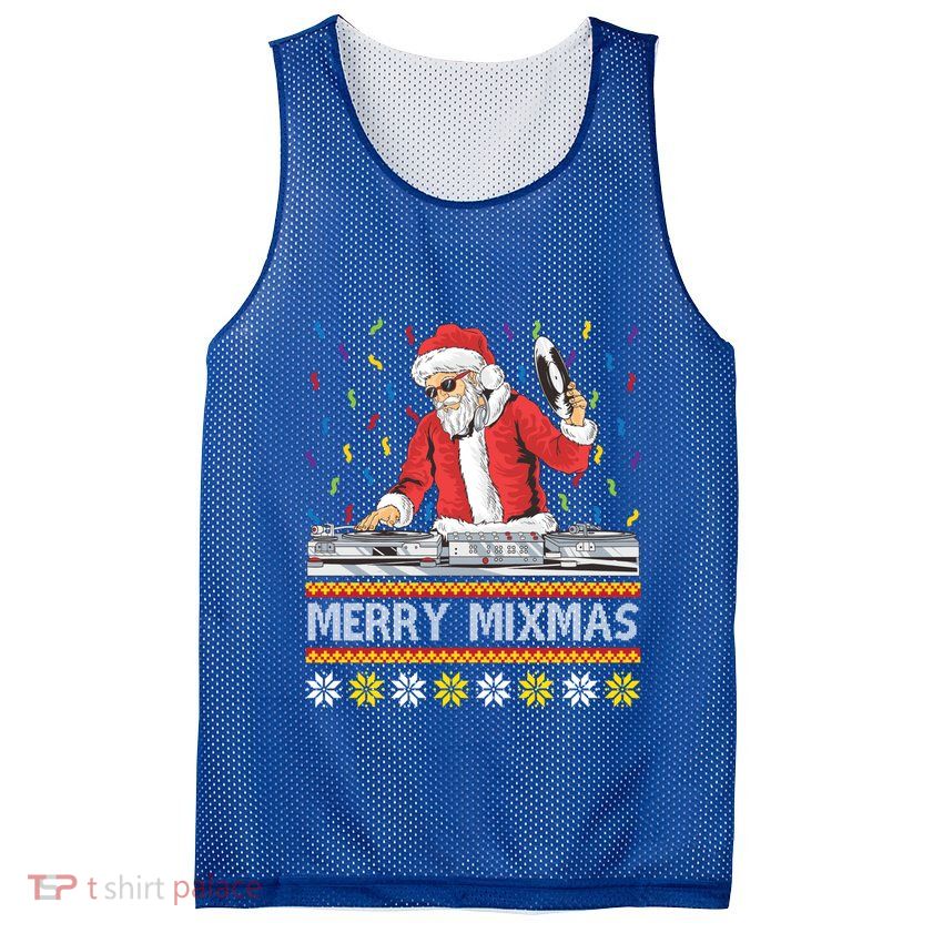 Merry Mixmas Funny Christmas Dj Santa Music Party Ugly Gift Mesh Reversible Basketball Jersey Tank