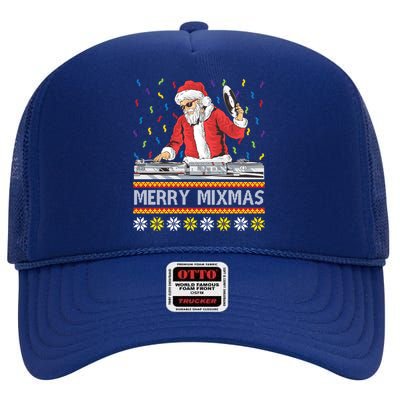 Merry Mixmas Funny Christmas Dj Santa Music Party Ugly Gift High Crown Mesh Back Trucker Hat