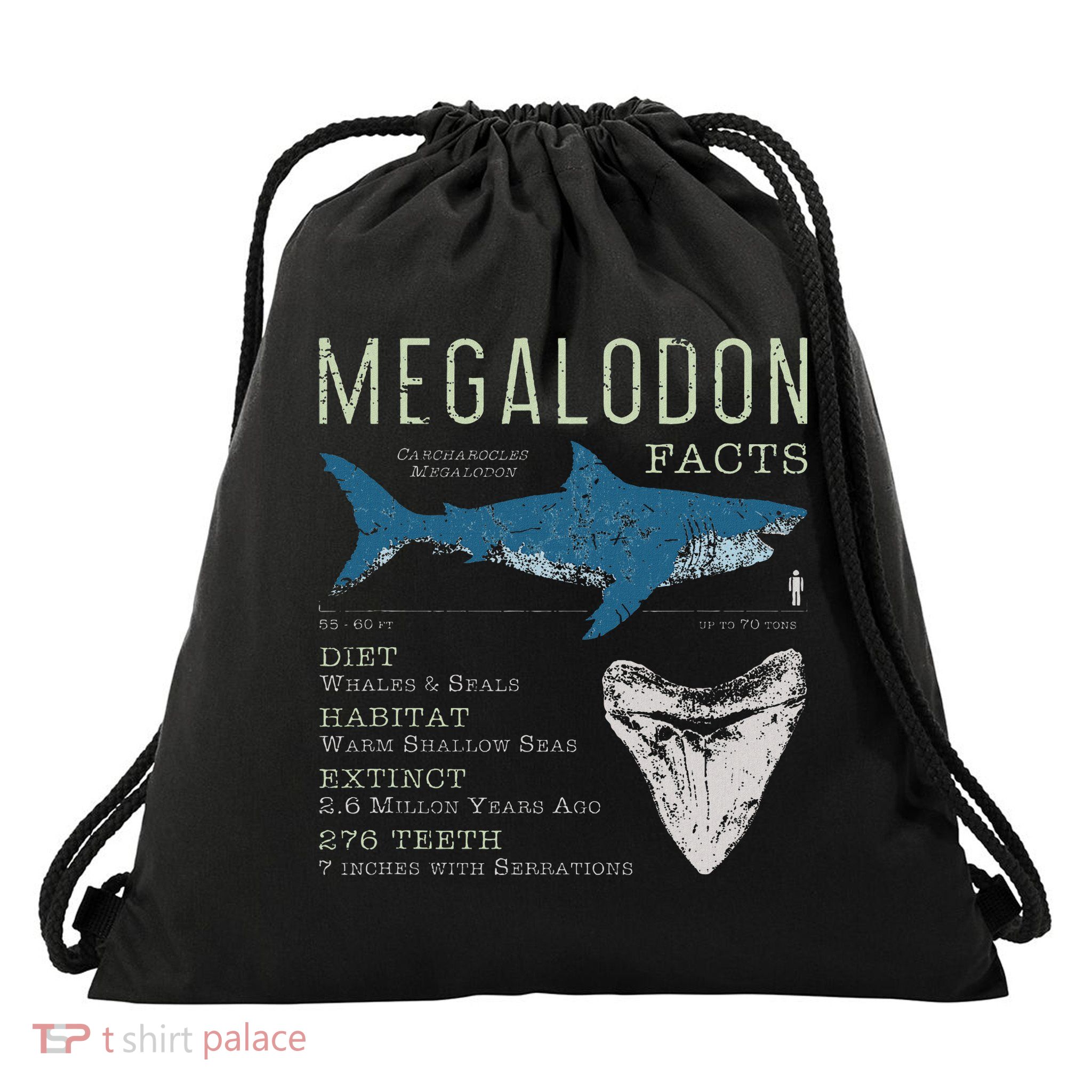 Megalodon Meg Facts Funny Shark Lover Gift Drawstring Bag