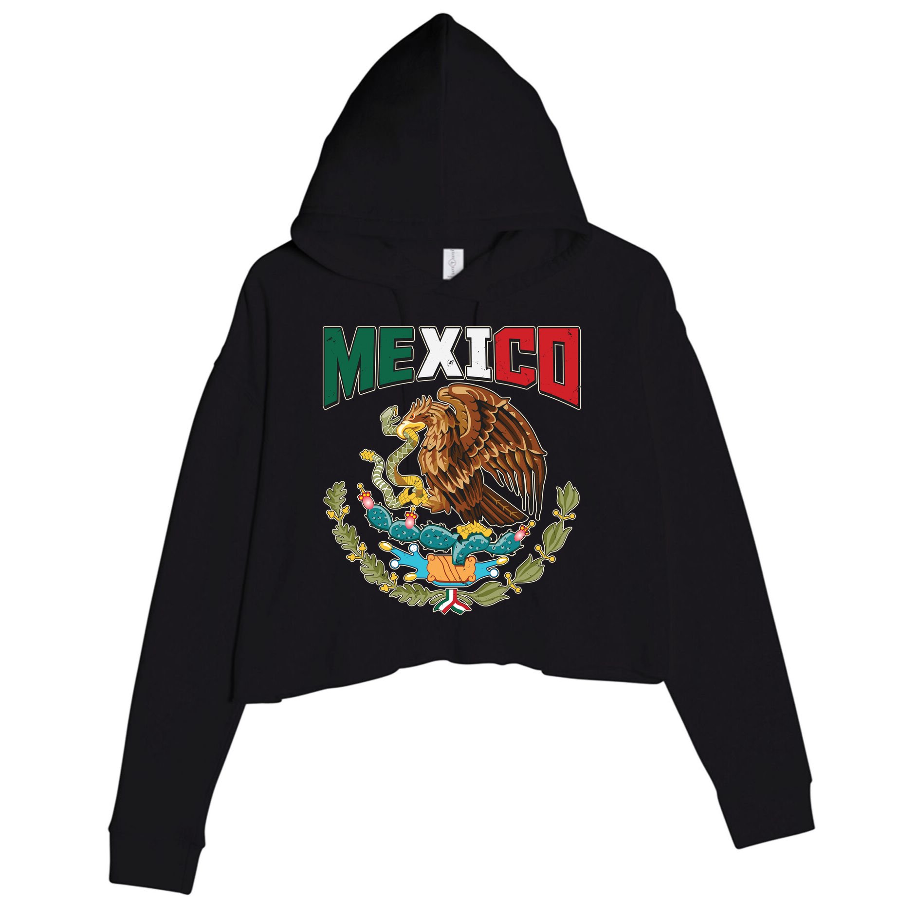 Mexico Mexican Flag Eagle And Snake Crop Fleece Hoodie