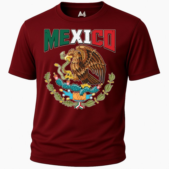 Mexico Mexican Flag Eagle And Snake Cooling Performance Crew T-Shirt