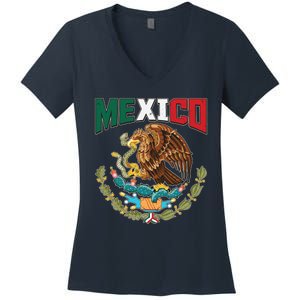 Mexico Mexican Flag Eagle And Snake Women's V-Neck T-Shirt