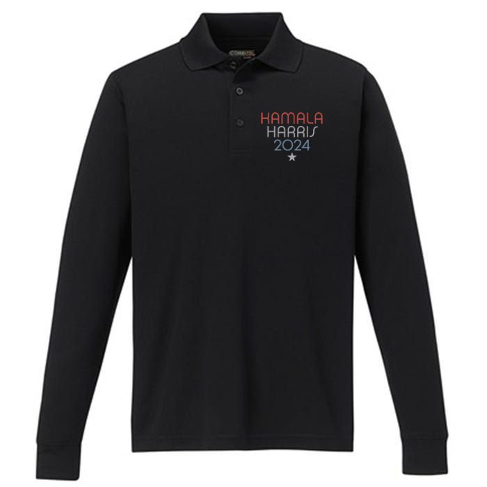 Modern Minimalist Faded Red White Blue Kamala Harris 2024 Performance Long Sleeve Polo