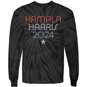 Modern Minimalist Faded Red White Blue Kamala Harris 2024 Tie-Dye Long Sleeve Shirt