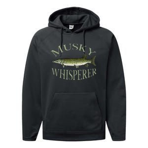 Musky Muskellunge Fish Illustration Art Fishing Angler Gear Performance Fleece Hoodie