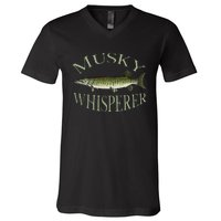 Musky Muskellunge Fish Illustration Art Fishing Angler Gear V-Neck T-Shirt