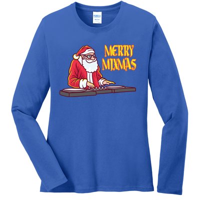 Merry Mixmas Funny Santa Claus Disc Jockey Christmas Music Gift Ladies Long Sleeve Shirt