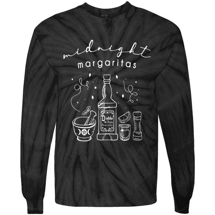 Midnight Margaritas Funny Halloween Witches Tie-Dye Long Sleeve Shirt