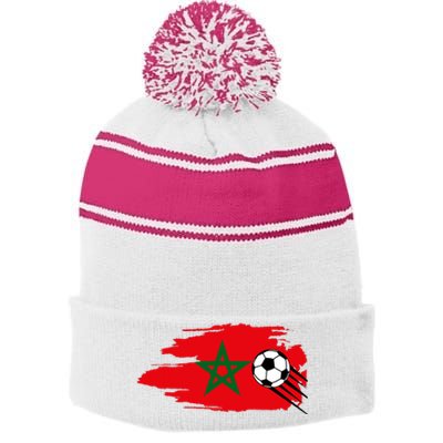 Morocco Moroccan Flag Soccer Football Lover Stripe Pom Pom Beanie