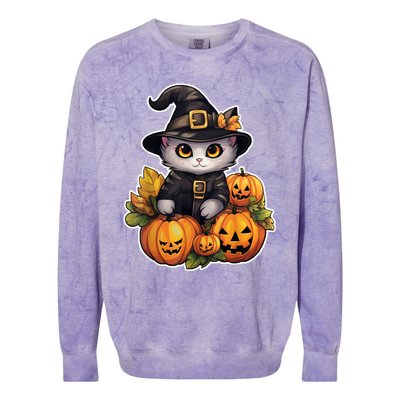 Moonlit Mischief Feline Sorcery Amidst Pumpkins Colorblast Crewneck Sweatshirt