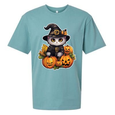 Moonlit Mischief Feline Sorcery Amidst Pumpkins Sueded Cloud Jersey T-Shirt