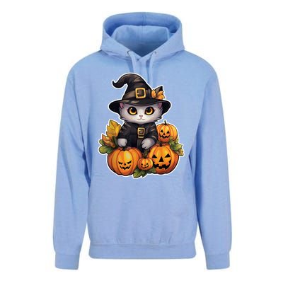 Moonlit Mischief Feline Sorcery Amidst Pumpkins Unisex Surf Hoodie