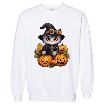 Moonlit Mischief Feline Sorcery Amidst Pumpkins Garment-Dyed Sweatshirt