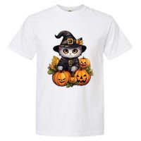 Moonlit Mischief Feline Sorcery Amidst Pumpkins Garment-Dyed Heavyweight T-Shirt