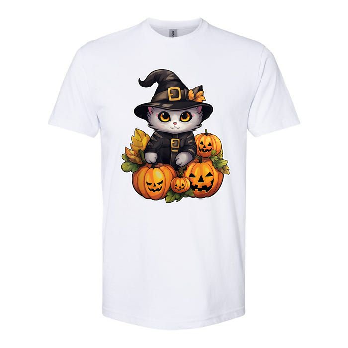 Moonlit Mischief Feline Sorcery Amidst Pumpkins Softstyle CVC T-Shirt