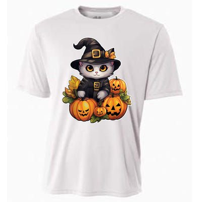 Moonlit Mischief Feline Sorcery Amidst Pumpkins Cooling Performance Crew T-Shirt