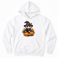 Moonlit Mischief Feline Sorcery Amidst Pumpkins Hoodie