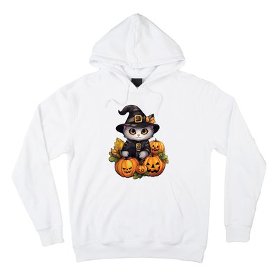 Moonlit Mischief Feline Sorcery Amidst Pumpkins Hoodie