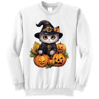 Moonlit Mischief Feline Sorcery Amidst Pumpkins Sweatshirt