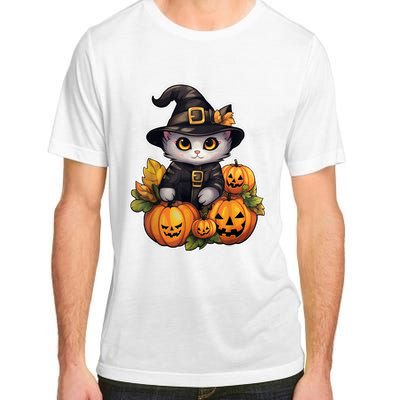 Moonlit Mischief Feline Sorcery Amidst Pumpkins Adult ChromaSoft Performance T-Shirt