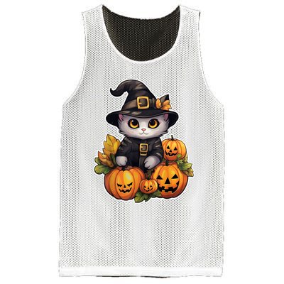 Moonlit Mischief Feline Sorcery Amidst Pumpkins Mesh Reversible Basketball Jersey Tank