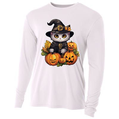 Moonlit Mischief Feline Sorcery Amidst Pumpkins Cooling Performance Long Sleeve Crew