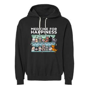 My Medicine For Happiness Called Cats Every Day Kitten Cat Garment-Dyed Fleece Hoodie