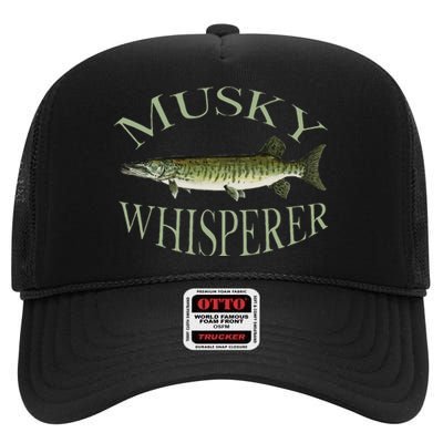 Musky Muskellunge Fish Illustration Art Fishing Angler Gear  High Crown Mesh Back Trucker Hat