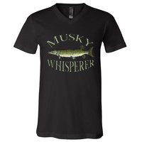 Musky Muskellunge Fish Illustration Art Fishing Angler Gear  V-Neck T-Shirt