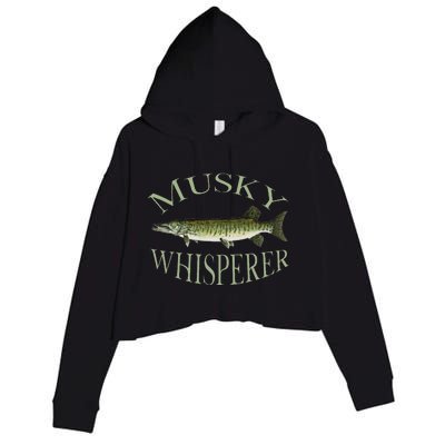 Musky Muskellunge Fish Illustration Art Fishing Angler Gear  Crop Fleece Hoodie