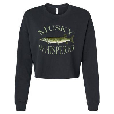 Musky Muskellunge Fish Illustration Art Fishing Angler Gear  Cropped Pullover Crew