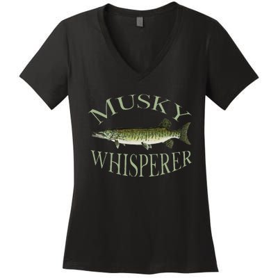 Musky Muskellunge Fish Illustration Art Fishing Angler Gear  Women's V-Neck T-Shirt