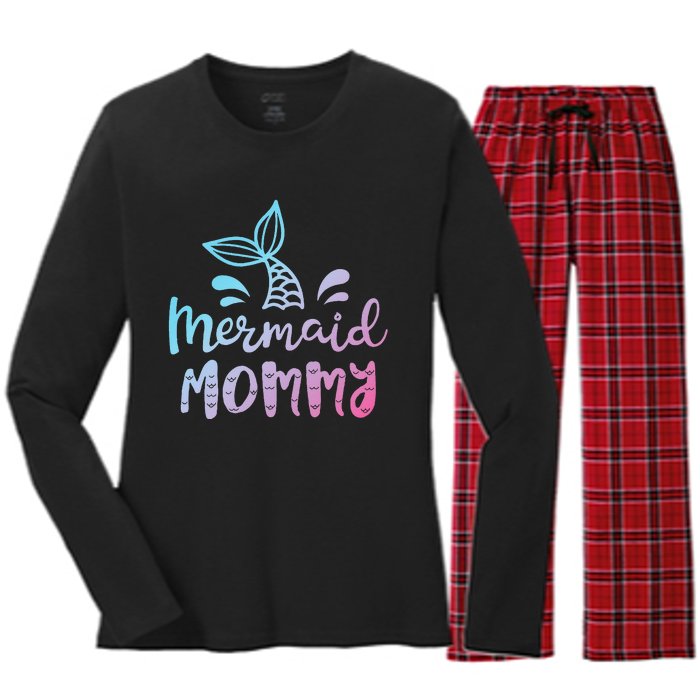 Mermaid Mommy Funny Women Mom Mama Family Matching Birthday Women's Long Sleeve Flannel Pajama Set 