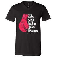 My Medicine For Happiness Combat Sports Boxer Boxing V-Neck T-Shirt