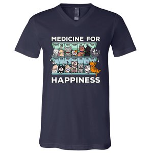 My Medicine For Happiness Called Cats Every Day Kitten Cat Gift V-Neck T-Shirt