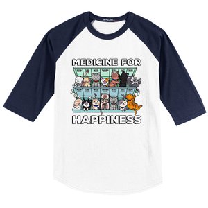 My Medicine For Happiness Called Cats Every Day Kitten Cat Gift Baseball Sleeve Shirt