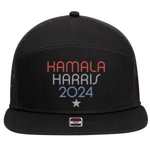 Modern Minimalist Faded Red White Blue Kamala Harris 2024 7 Panel Mesh Trucker Snapback Hat