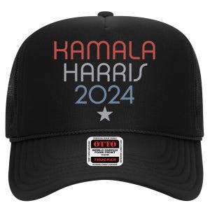 Modern Minimalist Faded Red White Blue Kamala Harris 2024 High Crown Mesh Back Trucker Hat