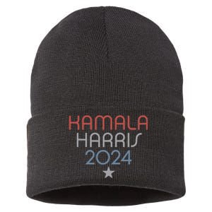 Modern Minimalist Faded Red White Blue Kamala Harris 2024 Sustainable Knit Beanie