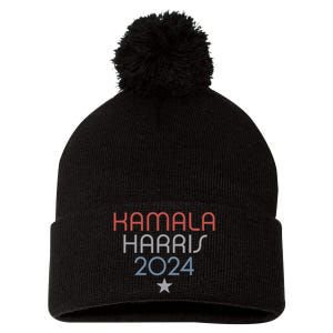 Modern Minimalist Faded Red White Blue Kamala Harris 2024 Pom Pom 12in Knit Beanie