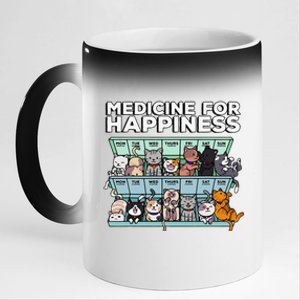 My Medicine For Happiness Called Cats Every Day Kitten Cat 11oz Black Color Changing Mug