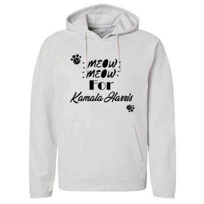 Meow Meow For Kamala Harris Funny Childless Cat Ladies Vote Premium Performance Fleece Hoodie