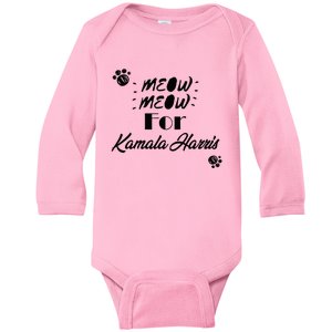 Meow Meow For Kamala Harris Funny Childless Cat Ladies Vote Premium Baby Long Sleeve Bodysuit