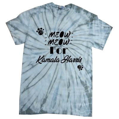 Meow Meow For Kamala Harris Funny Childless Cat Ladies Vote Premium Tie-Dye T-Shirt