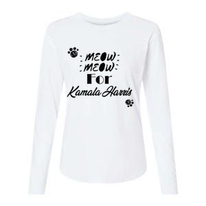 Meow Meow For Kamala Harris Funny Childless Cat Ladies Vote Premium Womens Cotton Relaxed Long Sleeve T-Shirt